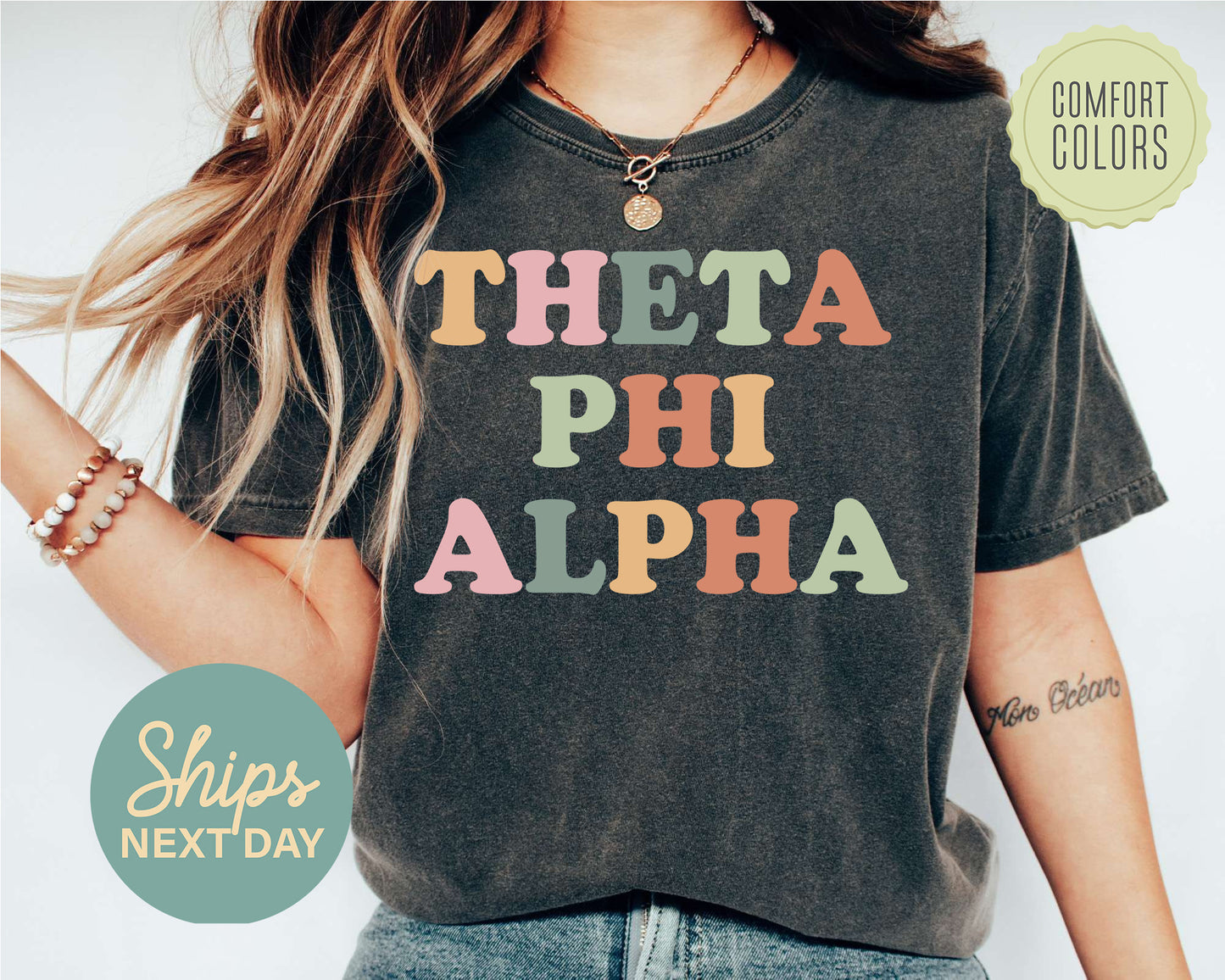 Theta Phi Alpha Bright and Proud Comfort Colors Sorority T-shirt _ 438g