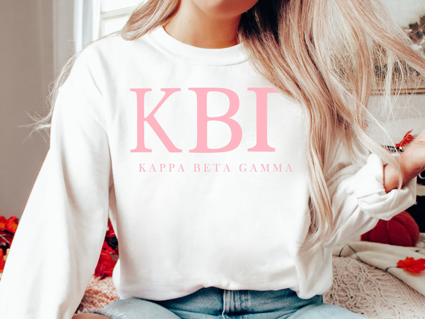 Kappa Beta Gamma Pink Letter Sorority Sweatshirt _ 3485g