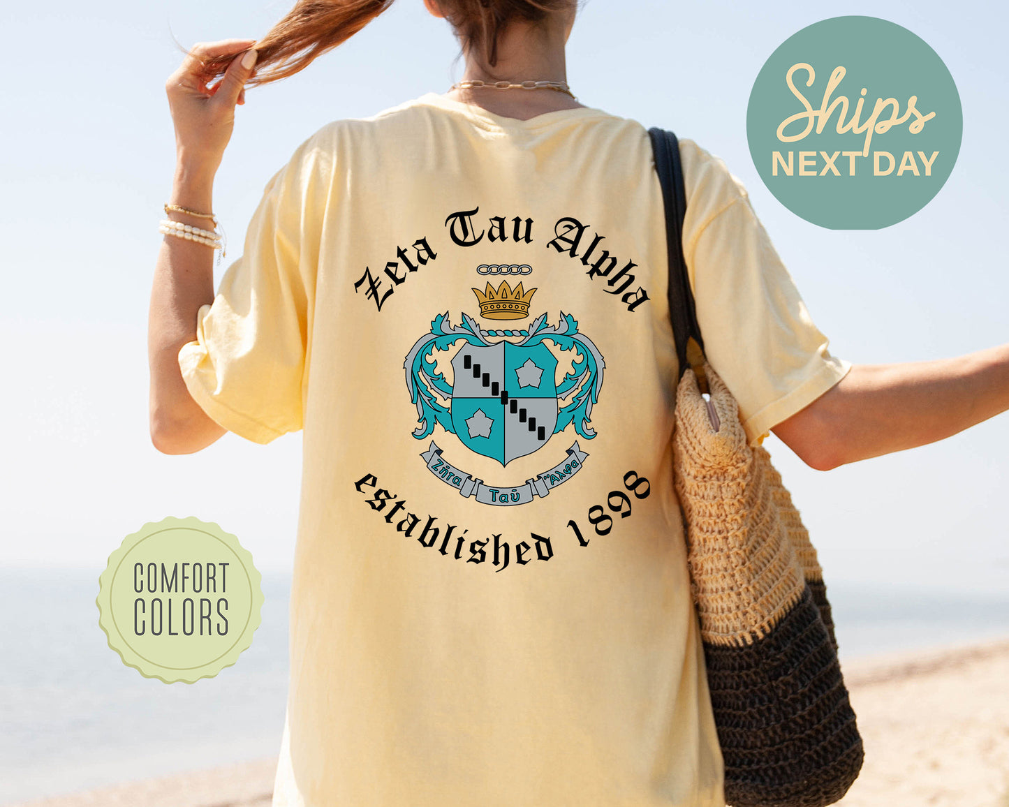 Zeta Tau Alpha Old English Crest Comfort Colors Sorority T-shirt _ 32945g