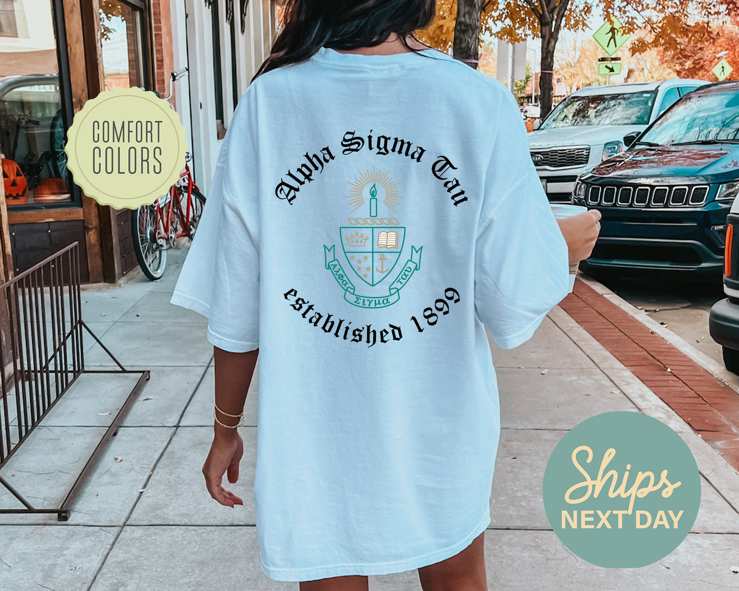 Alpha Sigma Tau Old English Crest Comfort Colors Sorority T-shirt _ 32927g