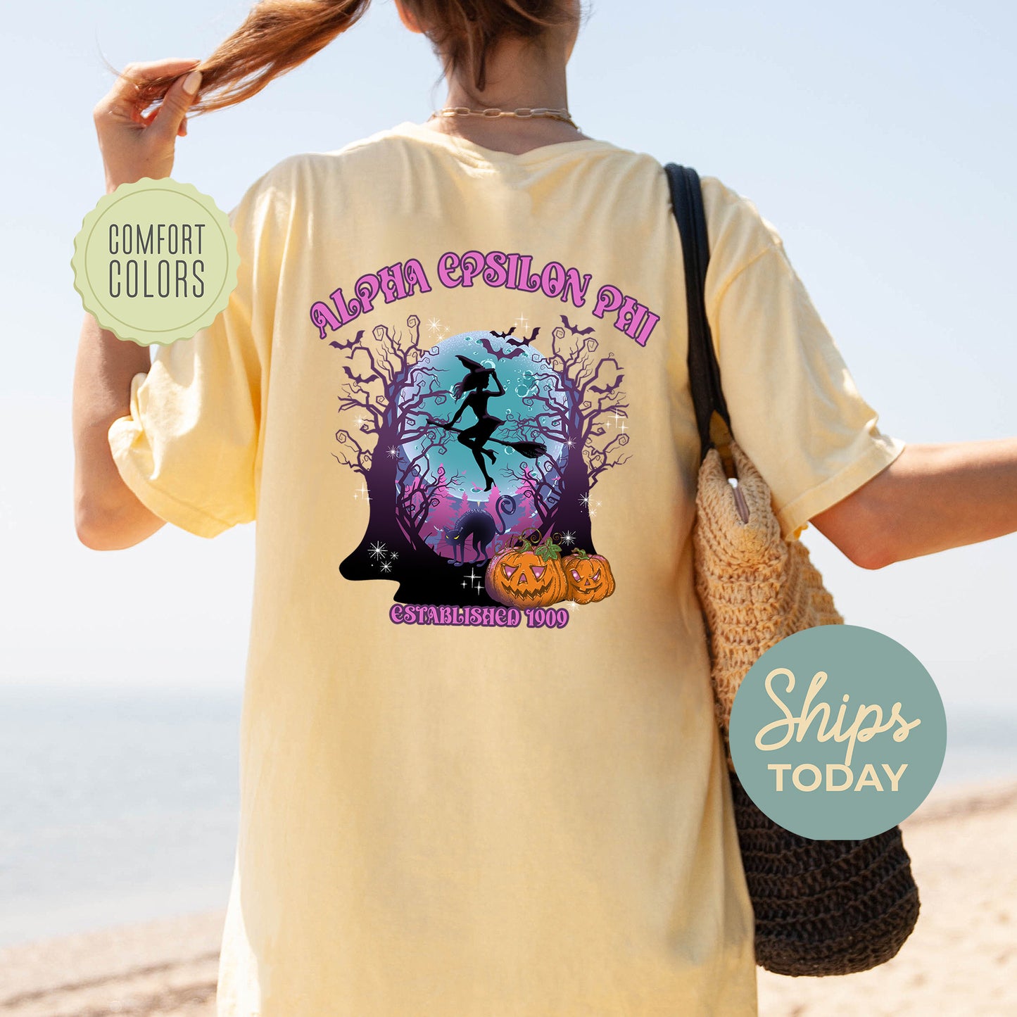 Alpha Epsilon Phi Halloween Witch Comfort Colors Sorority T-shirt _ 36228g