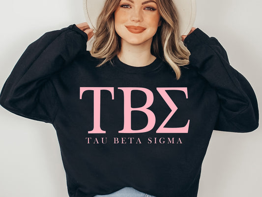 Tau Beta Sigma Pink Letter Sorority Sweatshirt _ 3494g