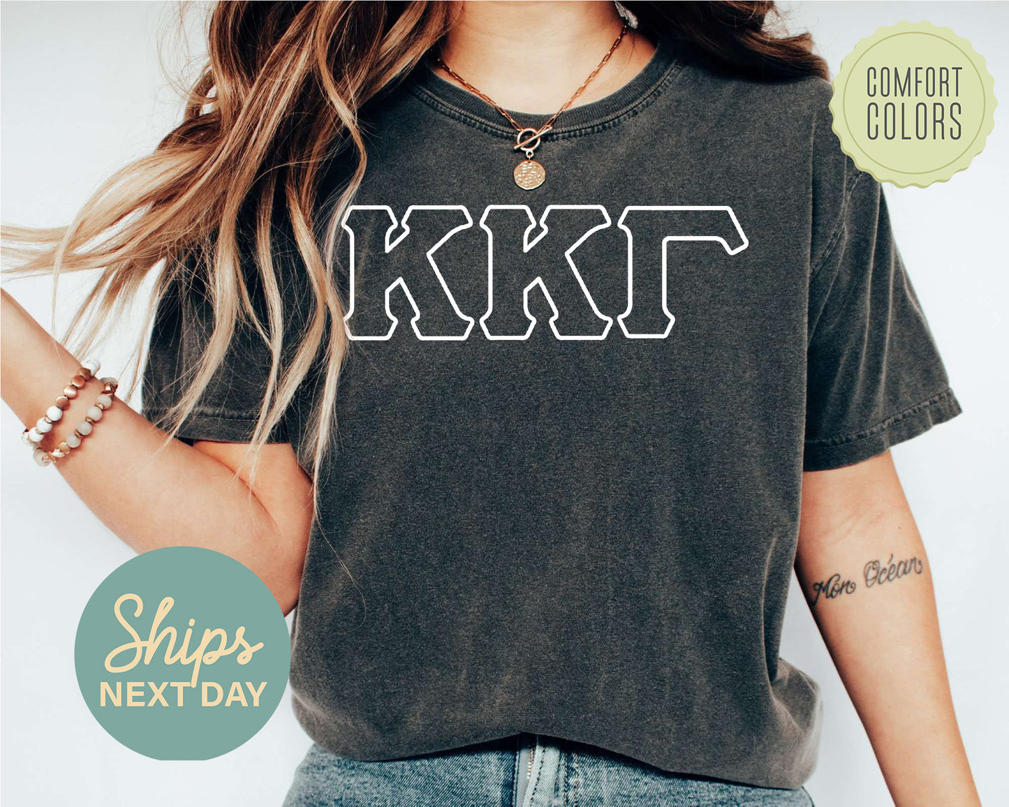 Kappa Kappa Gamma White Letter Outline Comfort Colors Sorority T-shirt _ 30808g