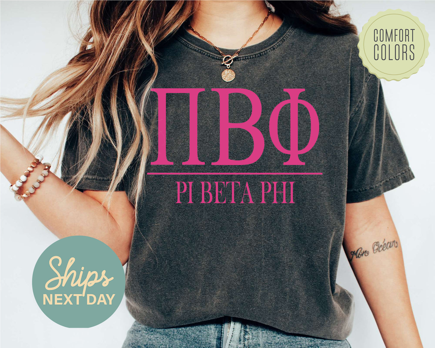 Pi Beta Phi Loud Letters Comfort Colors Sorority T-shirt _ 486g
