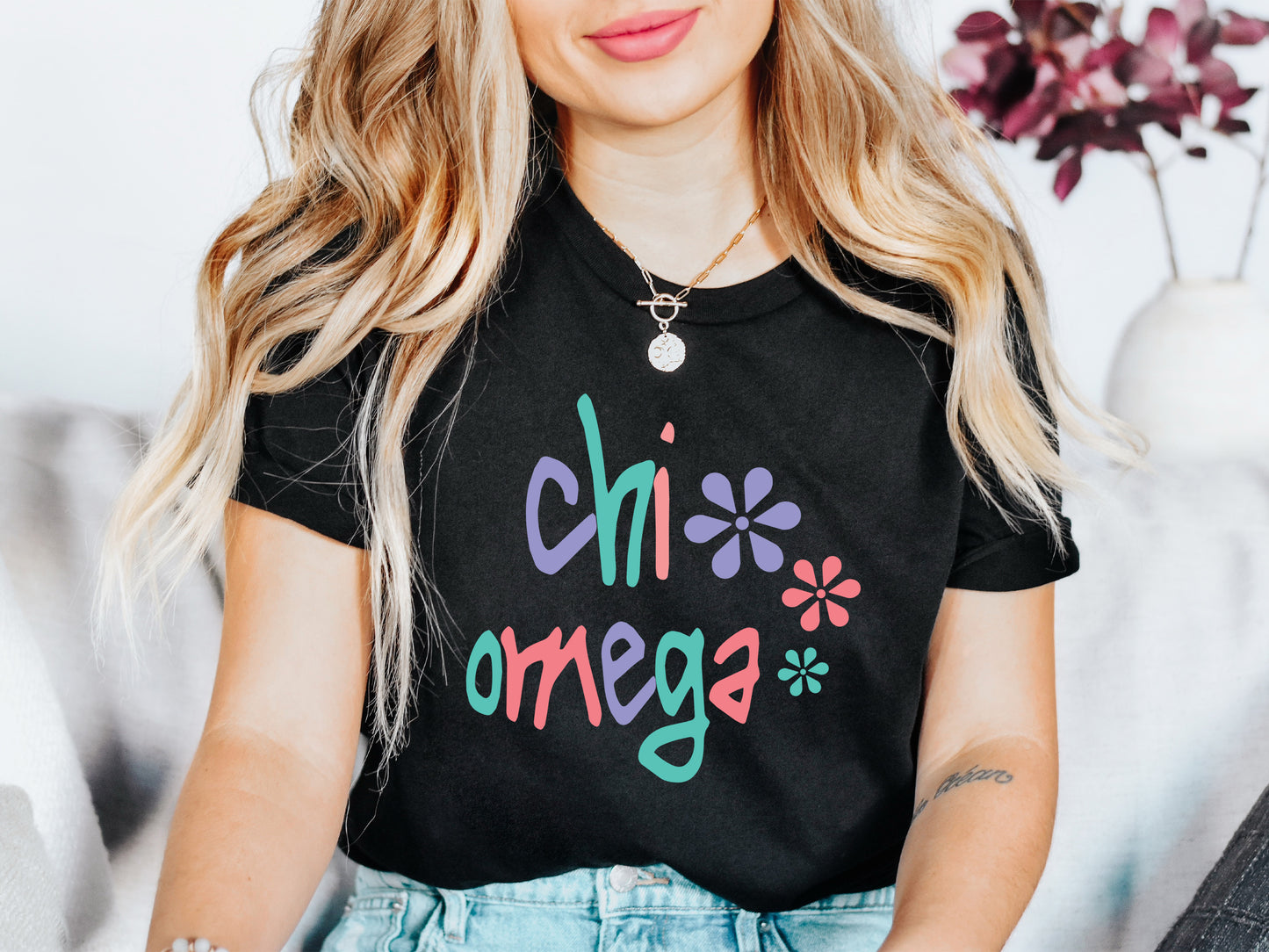 Chi Omega Colorful Floral Sorority T-shirt _ 2612g
