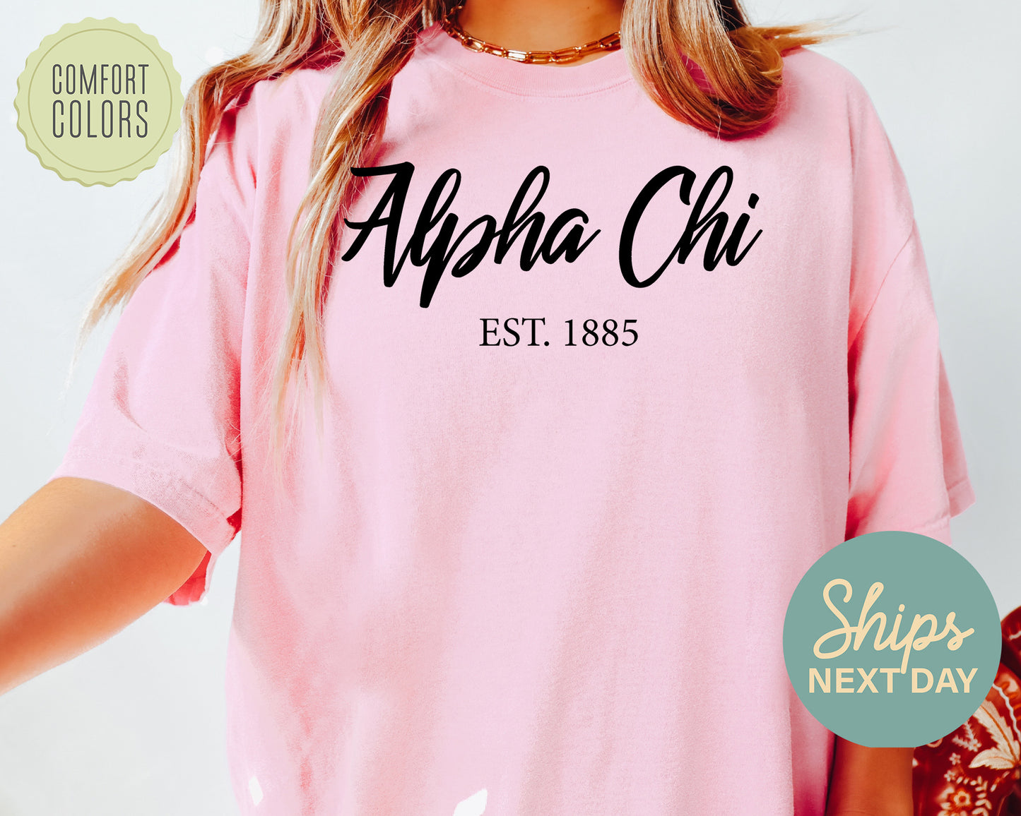 Alpha Chi Omega Black Flowy Comfort Colors Sorority T-shirt _ 77g