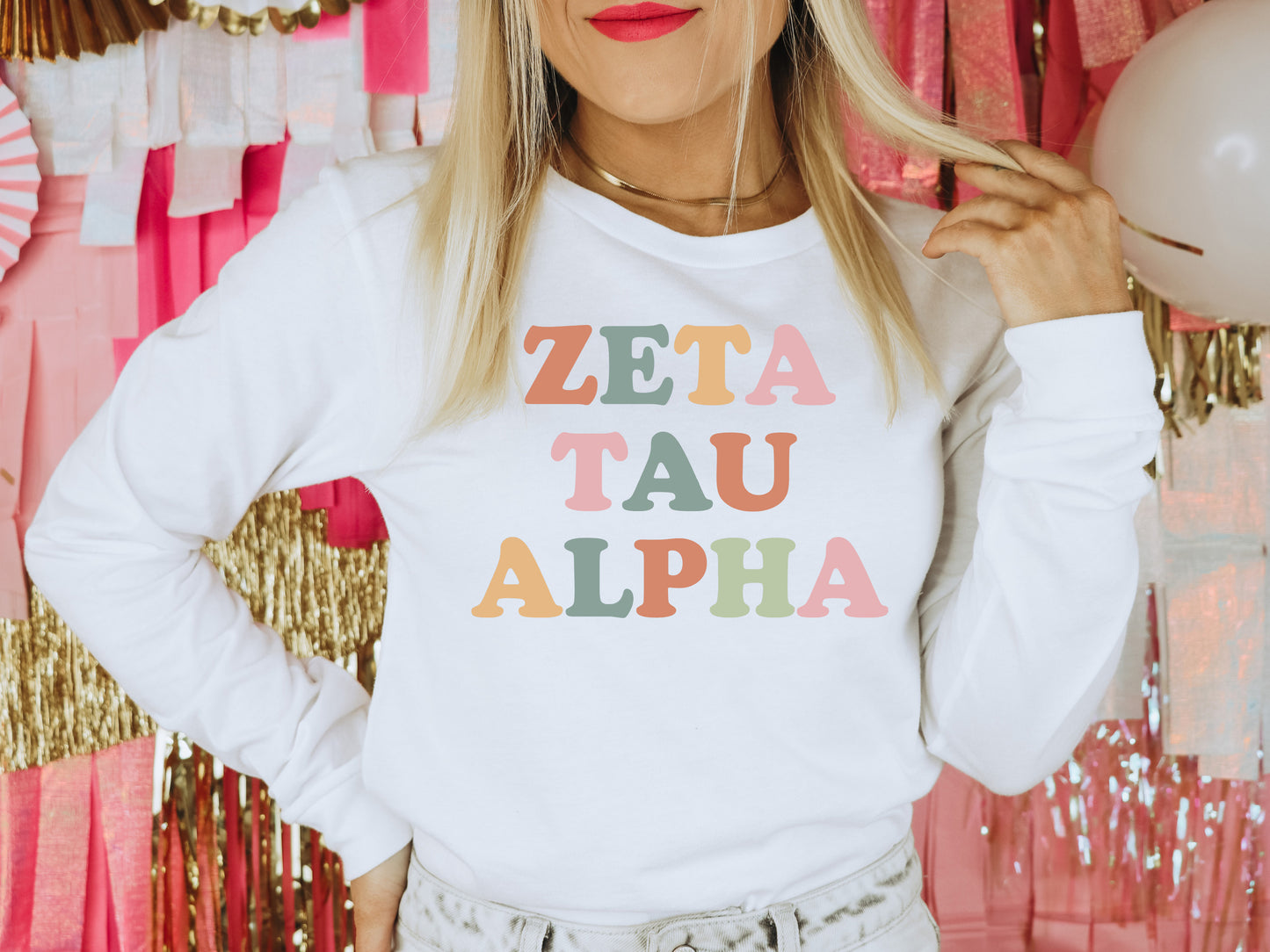 Zeta Tau Alpha Bright and Proud Sorority Long Sleeve T-shirt _ 439g