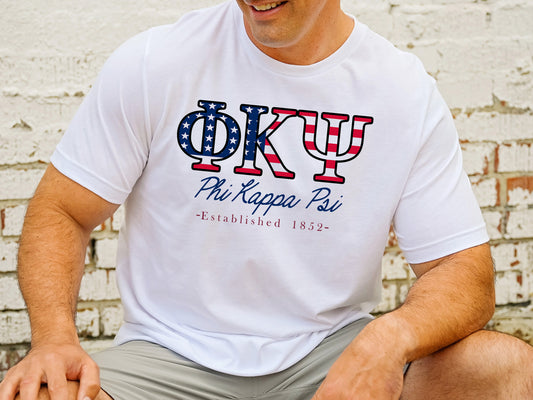 Phi Kappa Psi American Flag Letters Fraternity T-shirt _  1170g
