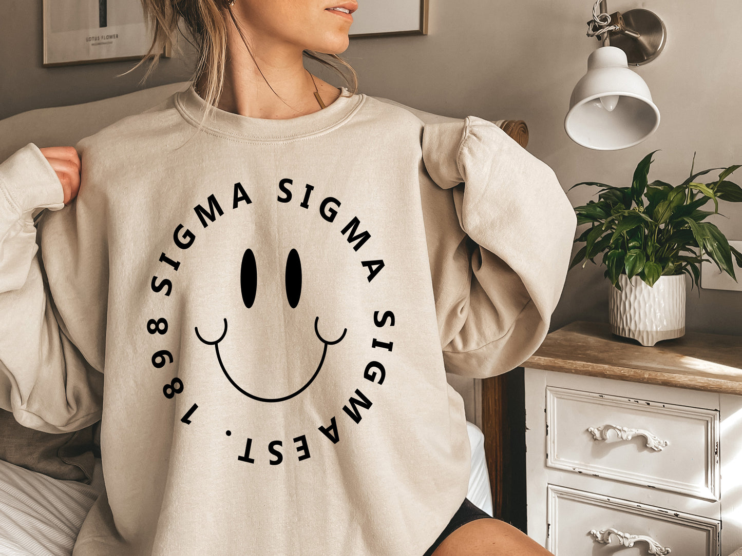 Sigma Sigma Sigma Smiley Face Halo Sorority Sweatshirt _ 2522g