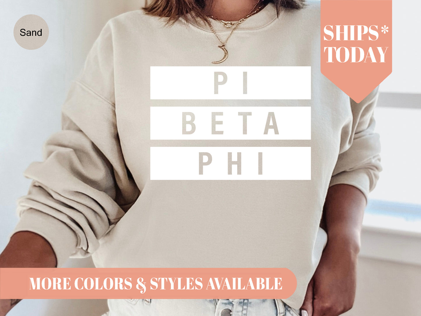 Pi Beta Phi Faded White Box Sorority Sweatshirt _ 3353g