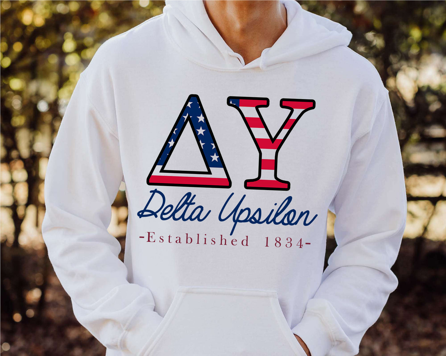 Delta Upsilon American Flag Letters Fraternity Hoodie _ 1164g