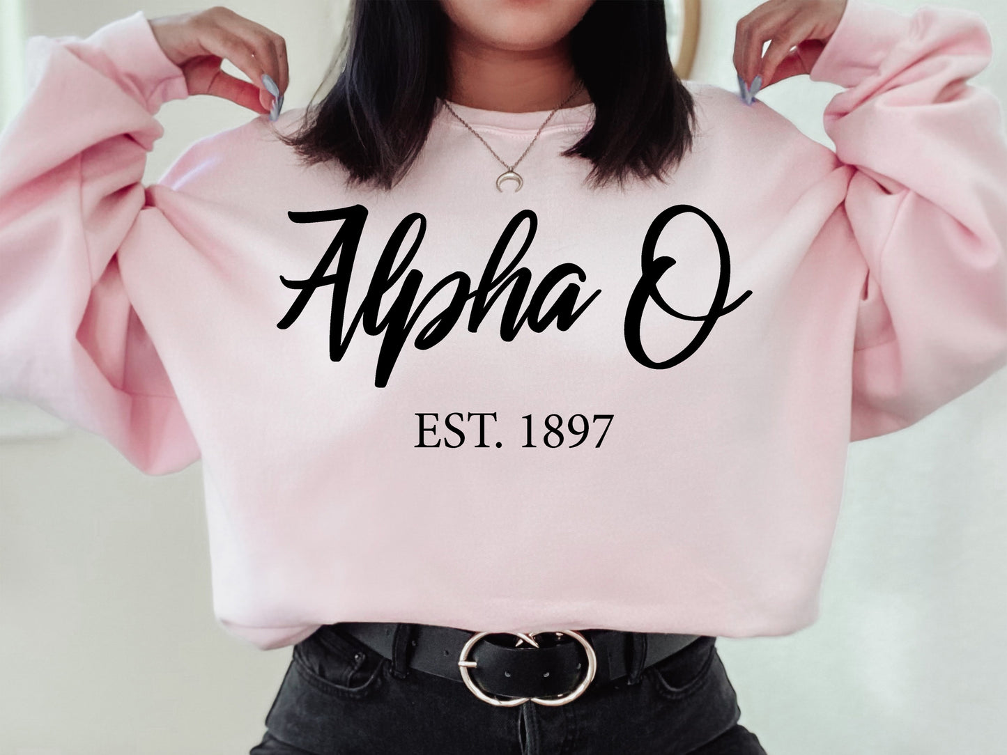 Alpha Omicron Pi Black Flowy Sorority Sweatshirt _ 81g