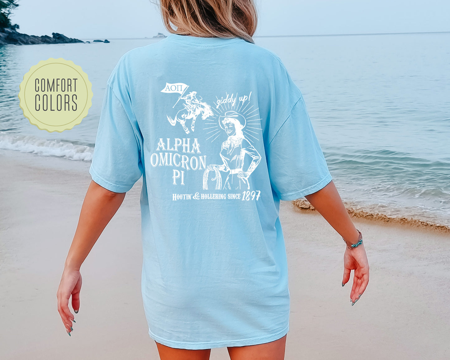 Alpha Omicron Pi Howdy Cowgirl Comfort Colors Sorority T-shirt _ 35363g