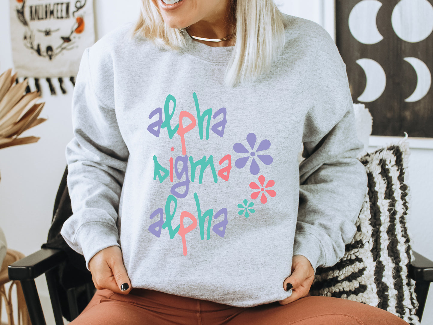 Alpha Sigma Alpha Colorful Floral Sorority Sweatshirt _ 2609g