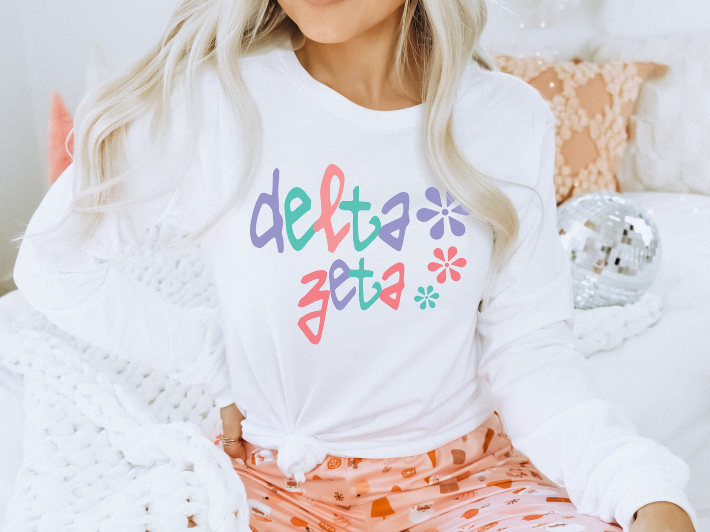 Delta Zeta Colorful Floral Sorority Long Sleeve T-shirt _ 2616g