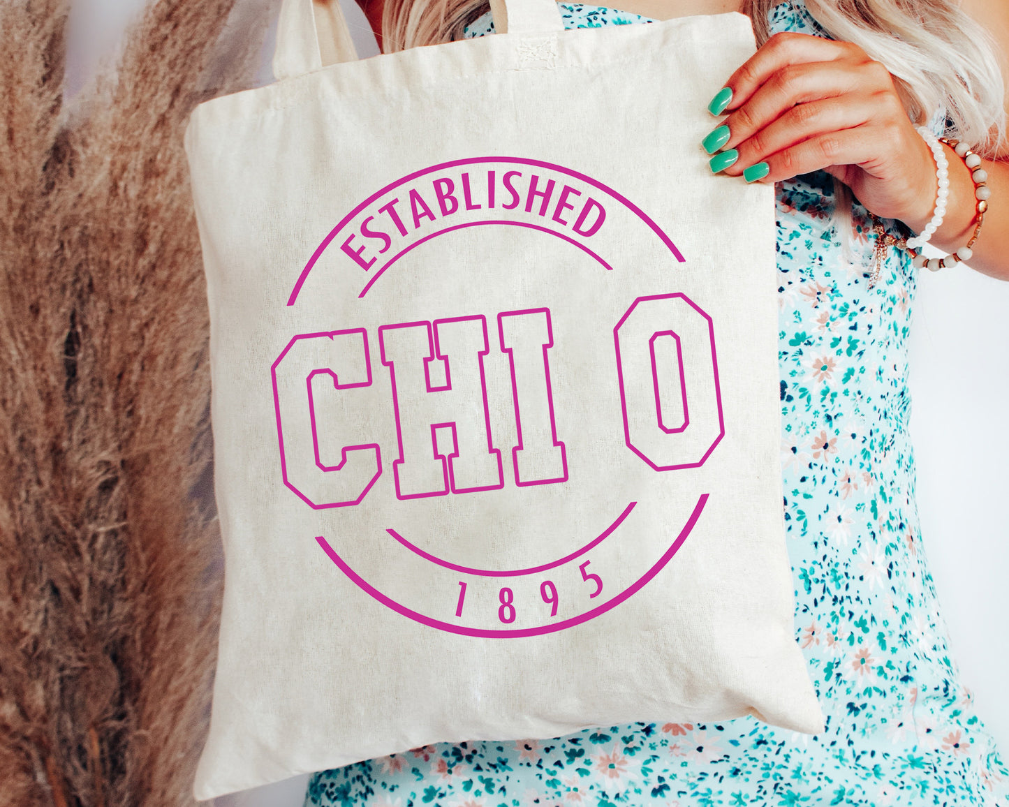 Chi Omega Pink Stamp Sorority Tote Bag _ 34446g