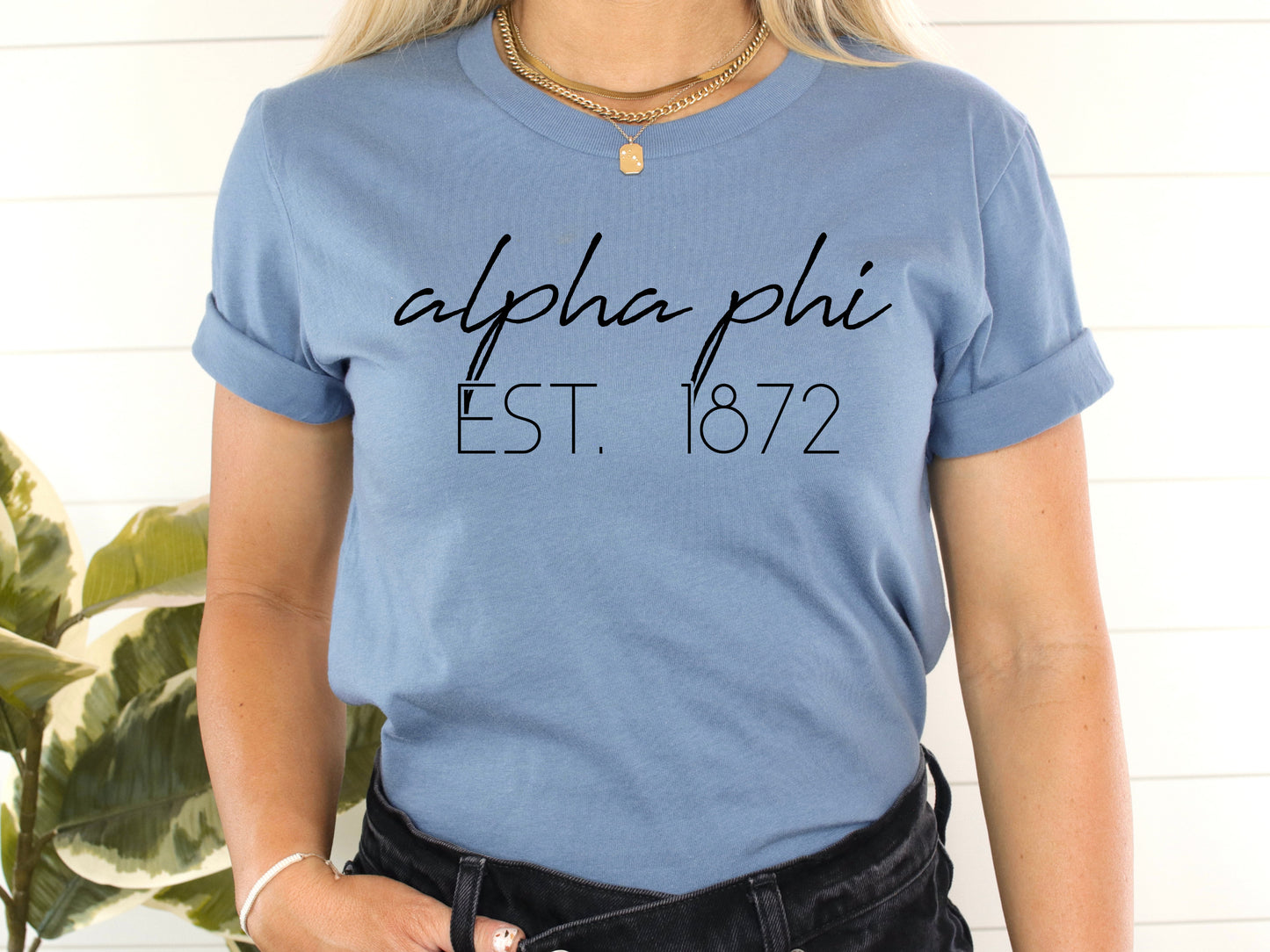 Alpha Phi Black Calligraphy Sorority T-shirt _ 2322g