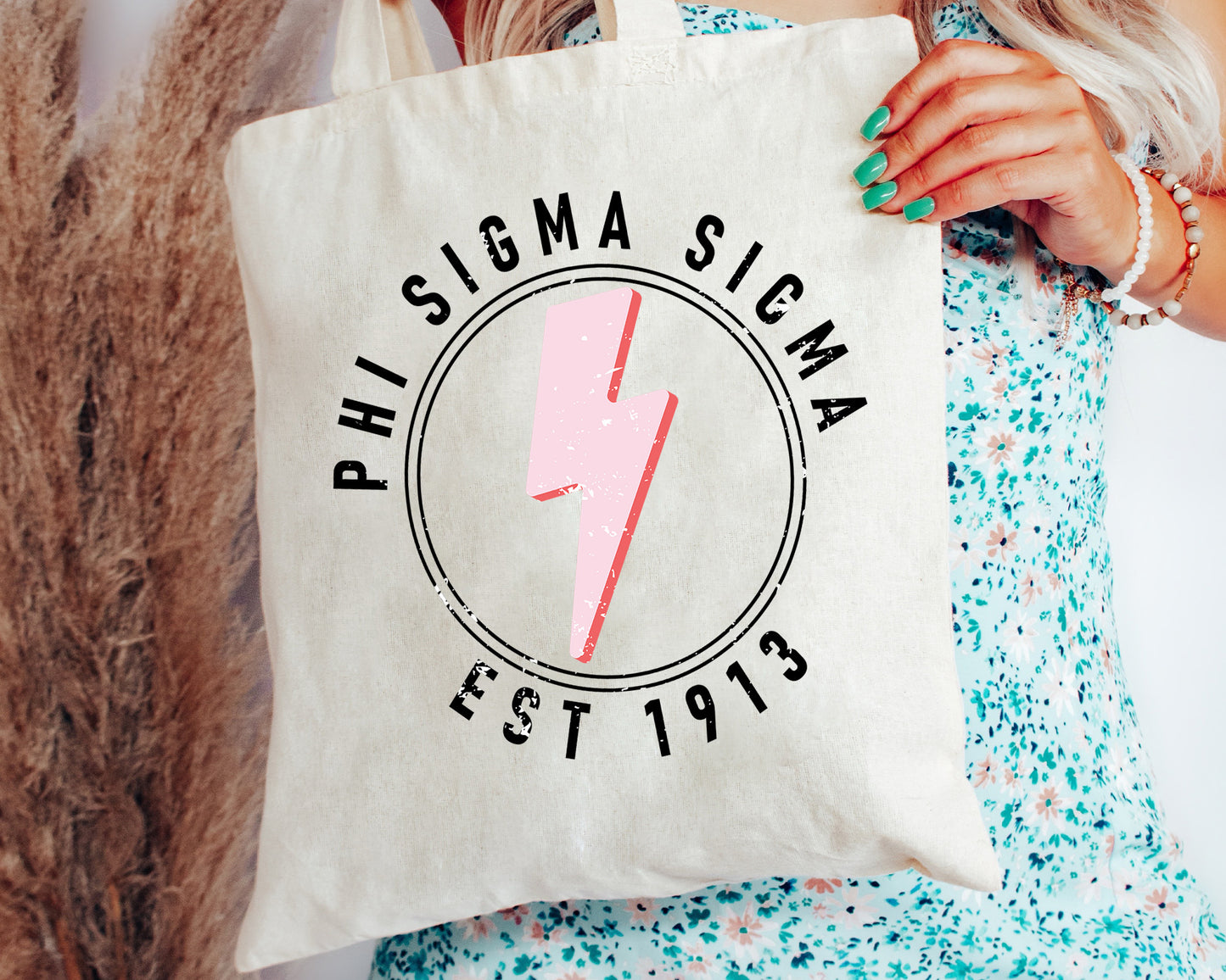 Phi Sigma Sigma Pinkish Strike Sorority Tote Bag _ 34379g