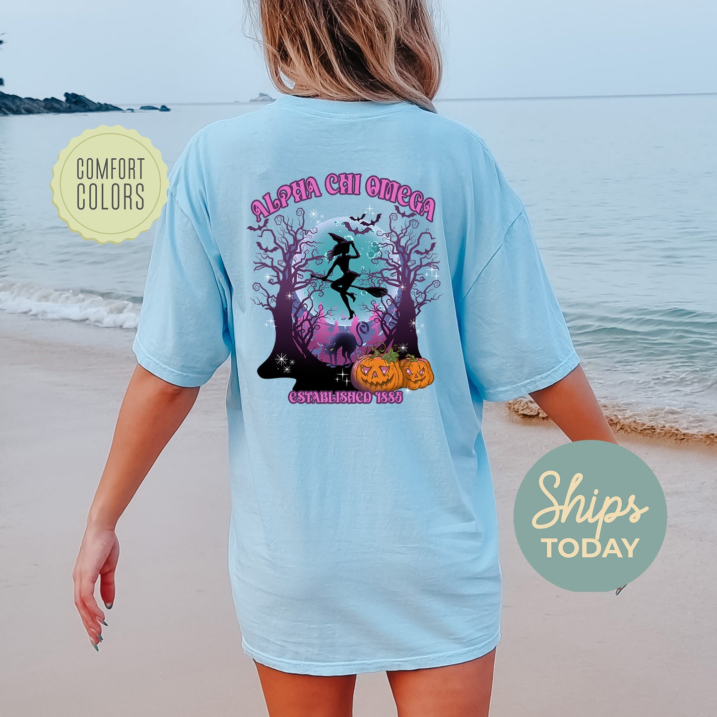 Alpha Chi Omega Halloween Witch Comfort Colors Sorority T-shirt _ 36226g