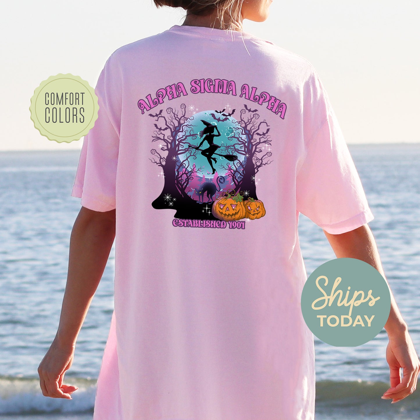 Alpha Sigma Alpha Halloween Witch Comfort Colors Sorority T-shirt _ 36232g