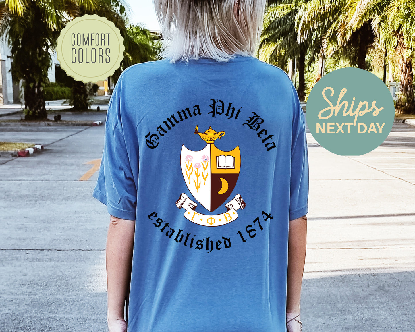Gamma Phi Beta Old English Crest Comfort Colors Sorority T-shirt _ 32934g