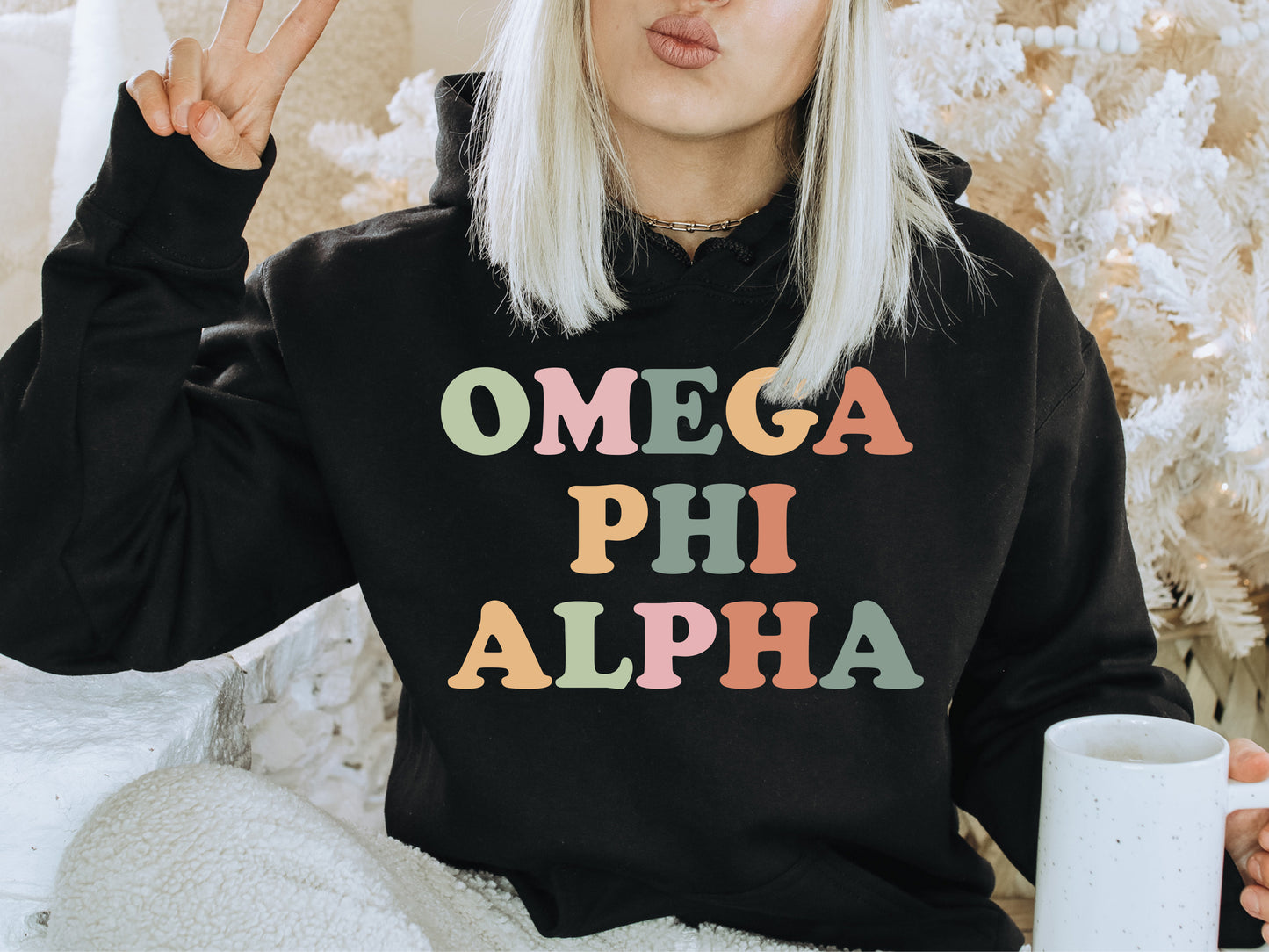 Omega Phi Alpha Bright and Colorful Sorority Hoodie _ 3476g