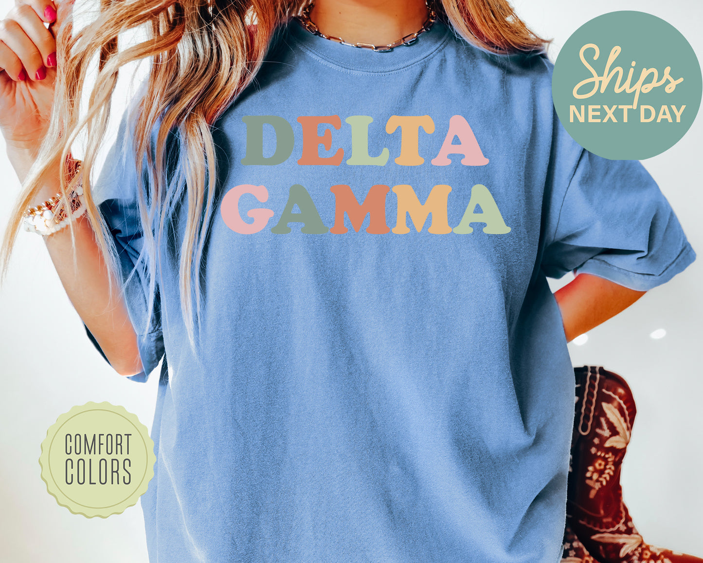 Delta Gamma Bright and Proud Comfort Colors Sorority T-shirt _ 425g