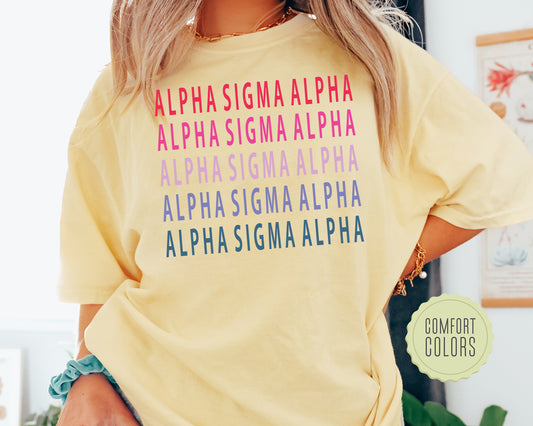 Alpha Sigma Alpha Bright and Stacked Comfort Colors Sorority T-shirt _ 6g