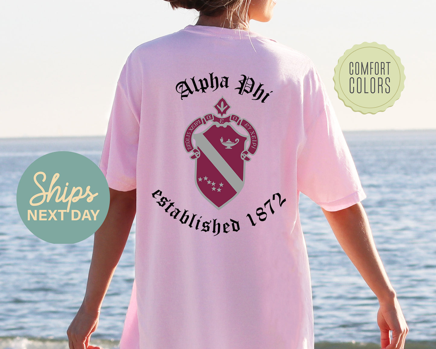Alpha Phi Old English Crest Comfort Colors Sorority T-shirt _ 32925g