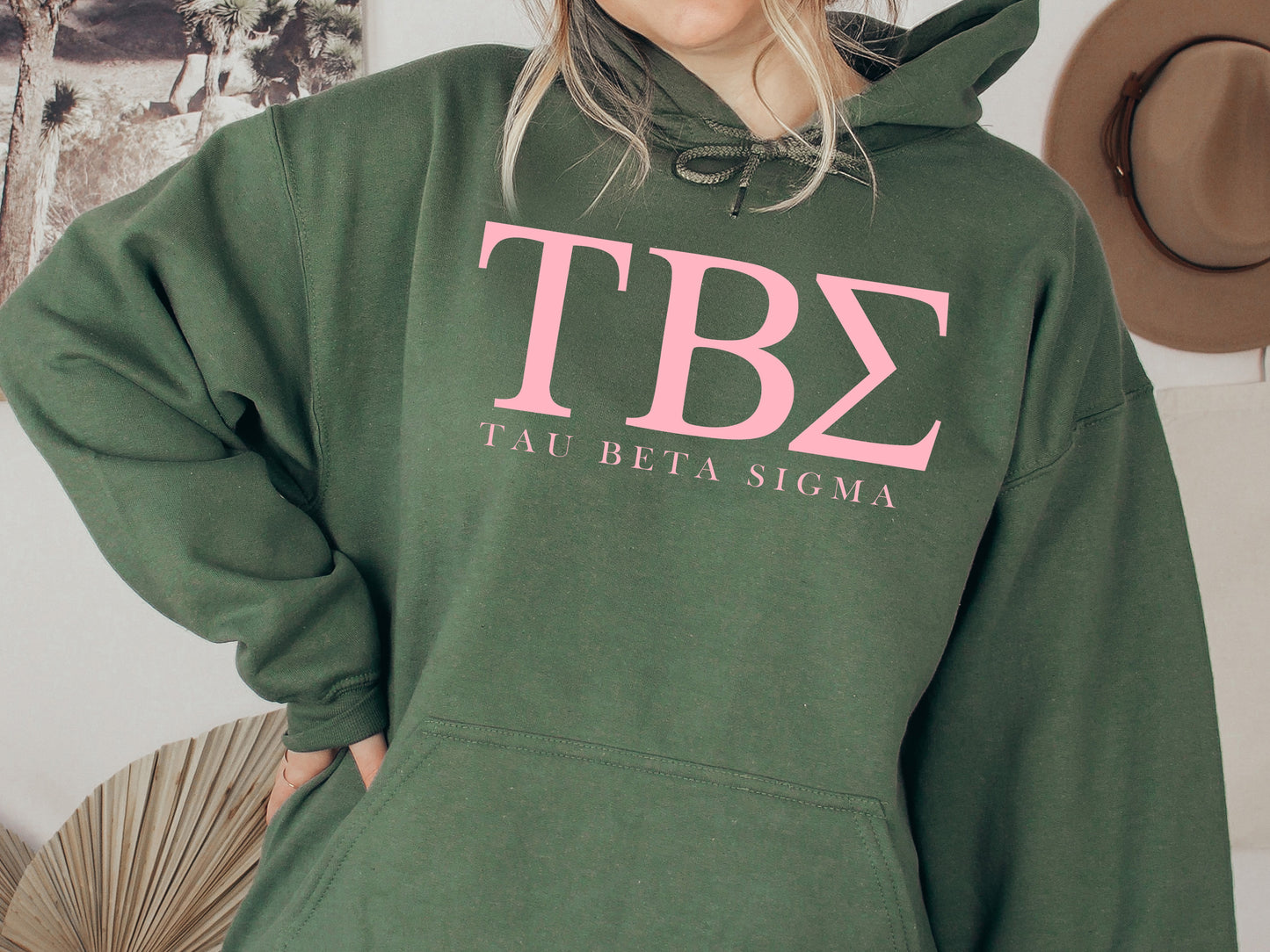 Tau Beta Sigma Pink Letter Sorority Hoodie _ 3494g