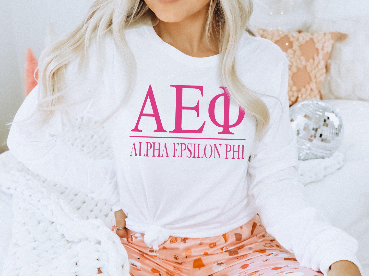 Alpha Epsilon Phi Loud Letters Sorority Long Sleeve T-shirt _ 468g