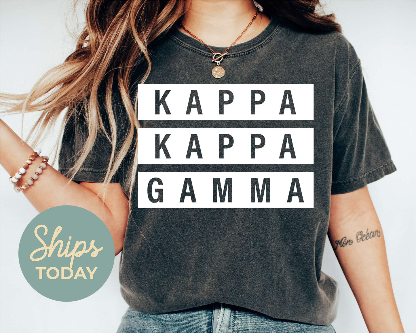 Kappa Kappa Gamma Faded White Box Sorority T-shirt _ 3350g