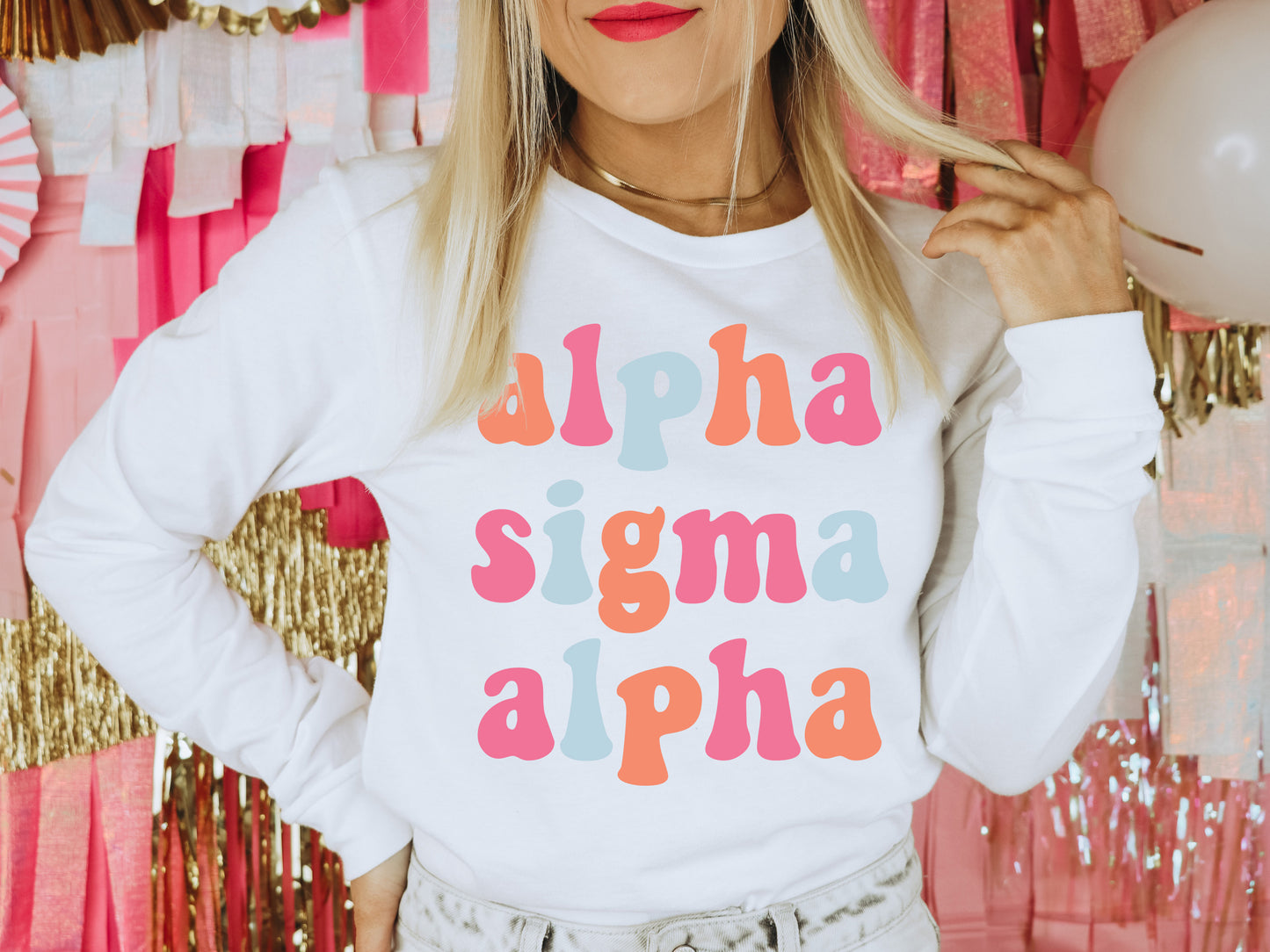 Alpha Sigma Alpha Vividly Vibrant Sorority Long Sleeve T-shirt _ 3155g