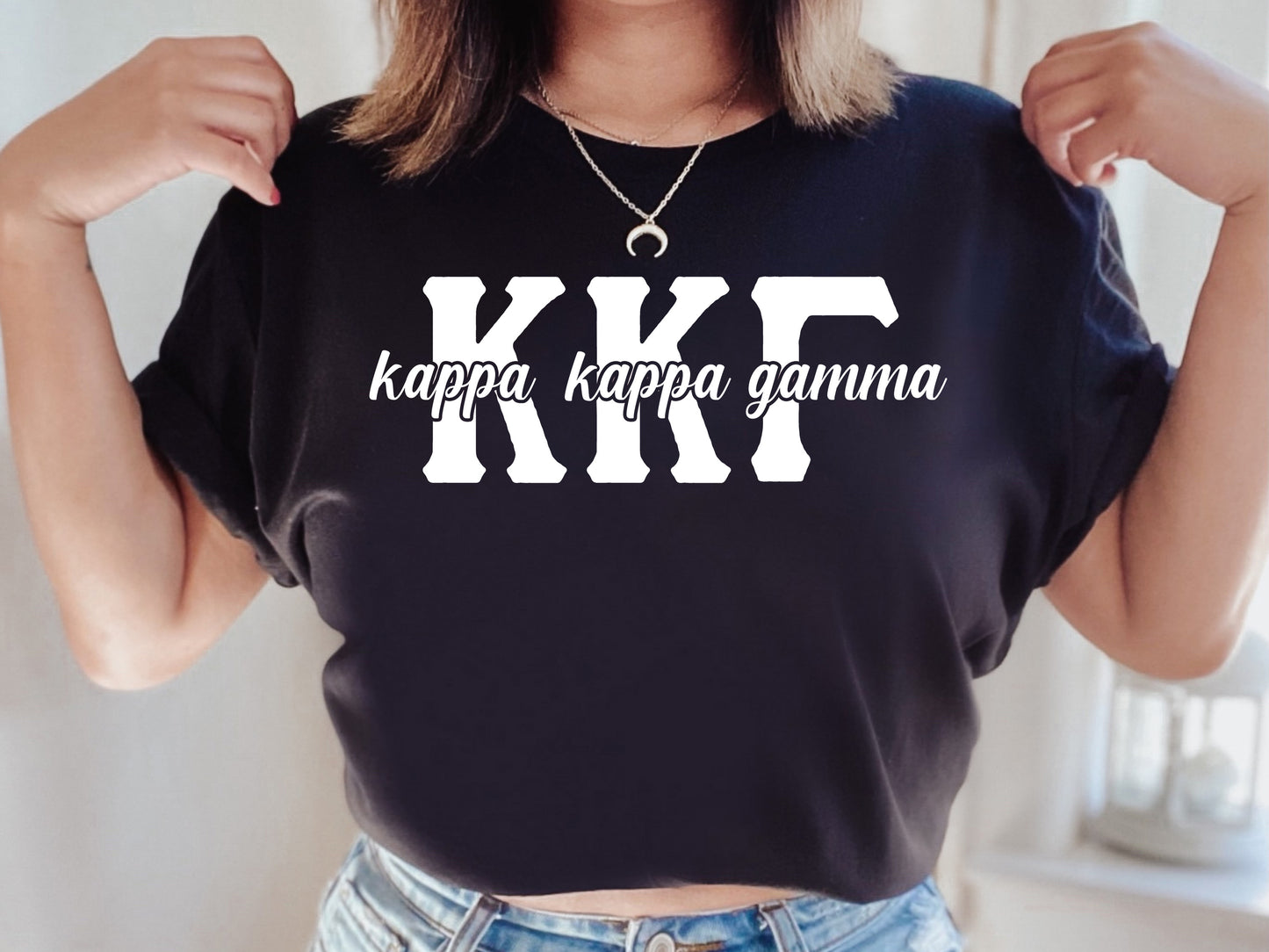 Kappa Kappa Gamma Sliced White Letters Sorority T-shirt _ 2255g