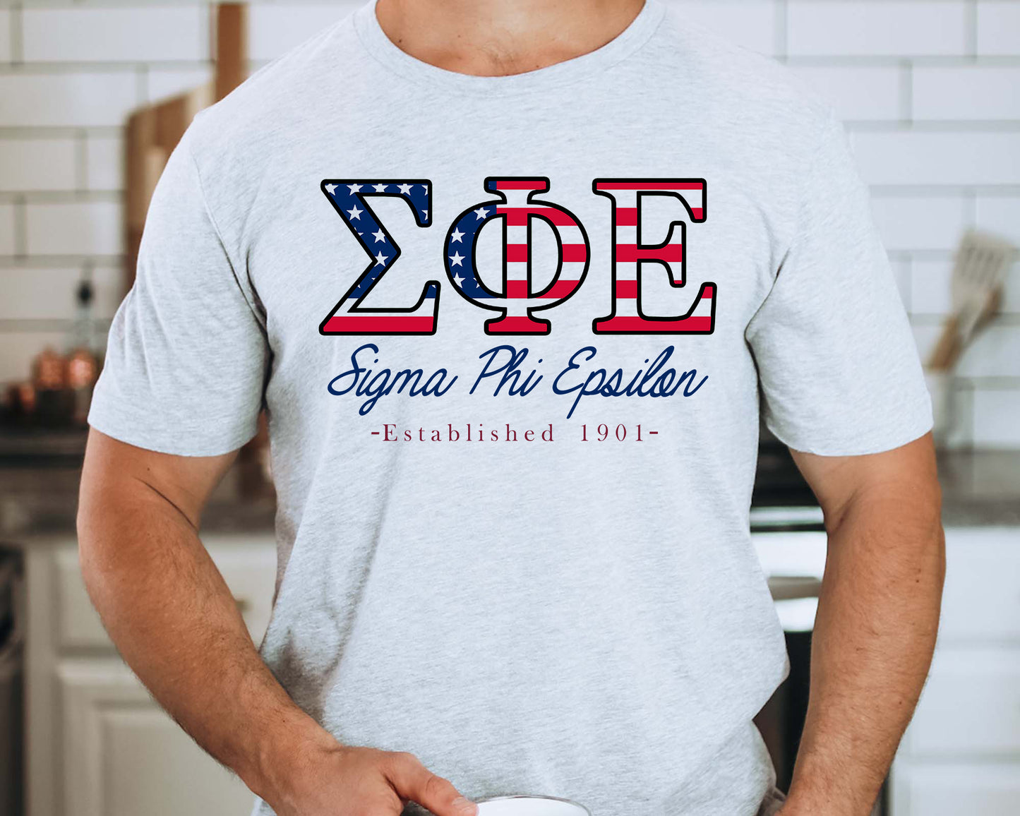 Sigma Phi Epsilon American Flag Letters Fraternity T-shirt _ 1177g