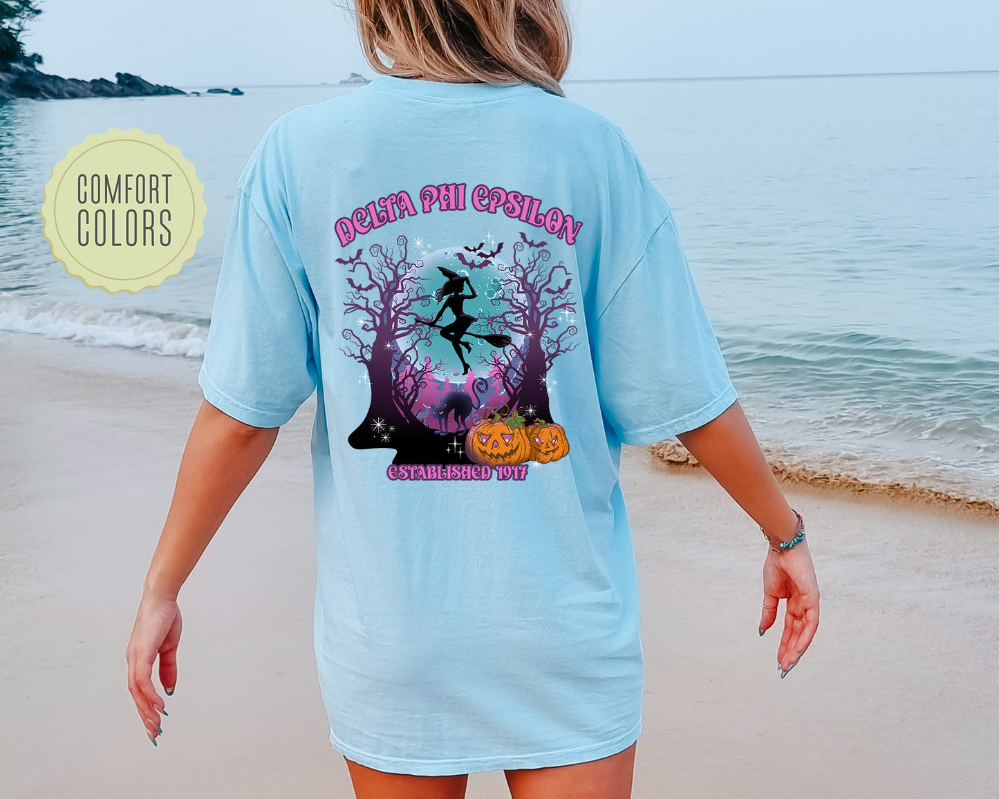 Delta Phi Epsilon Halloween Witch Comfort Colors Sorority T-shirt _ 36238g