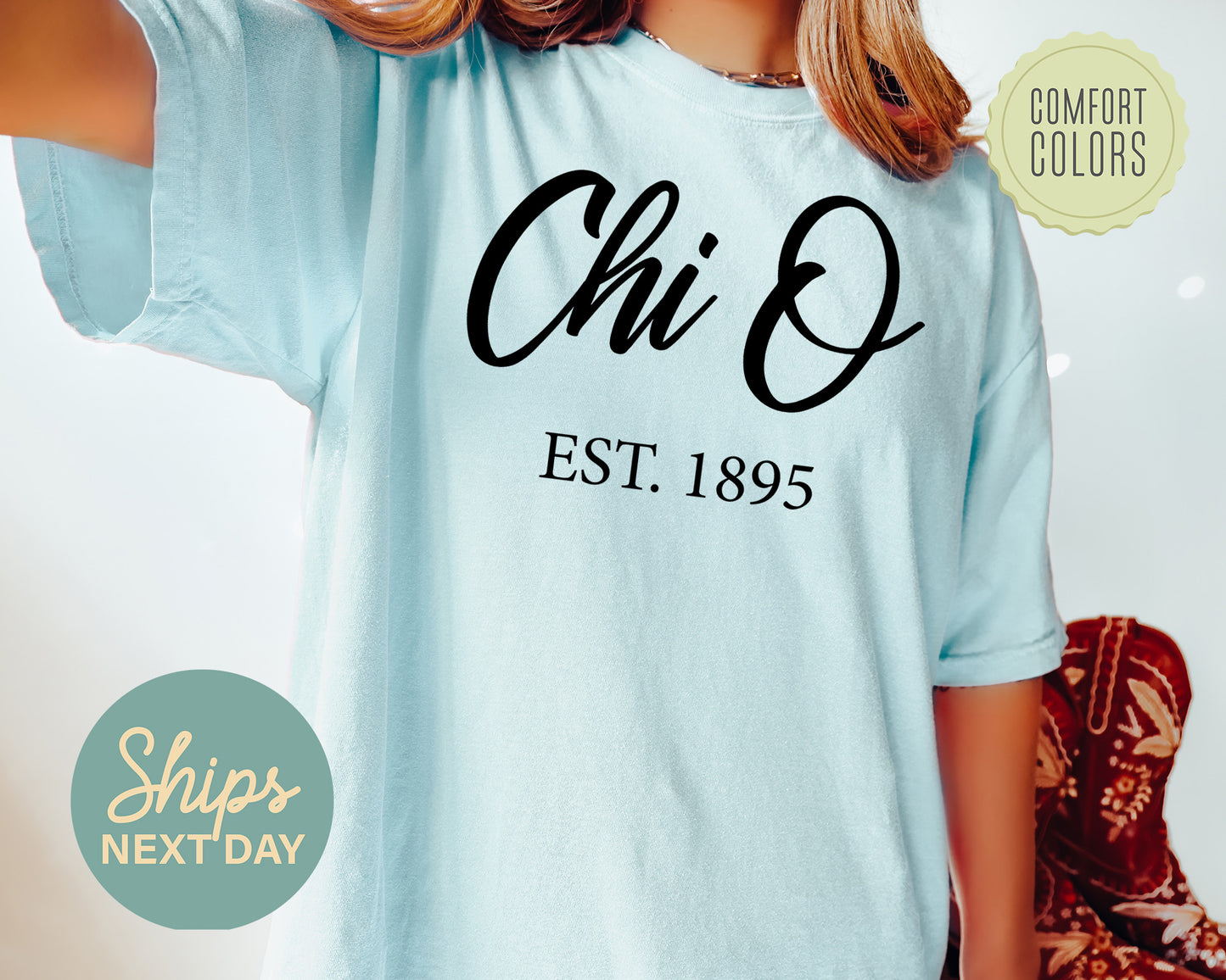 Chi Omega Black Flowy Comfort Colors Sorority T-shirt _ 86g