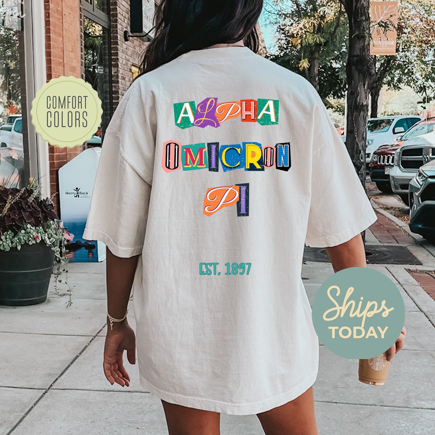 Alpha Omicron Pi Letter Cuts Comfort Colors Sorority T-shirt _ 35891g