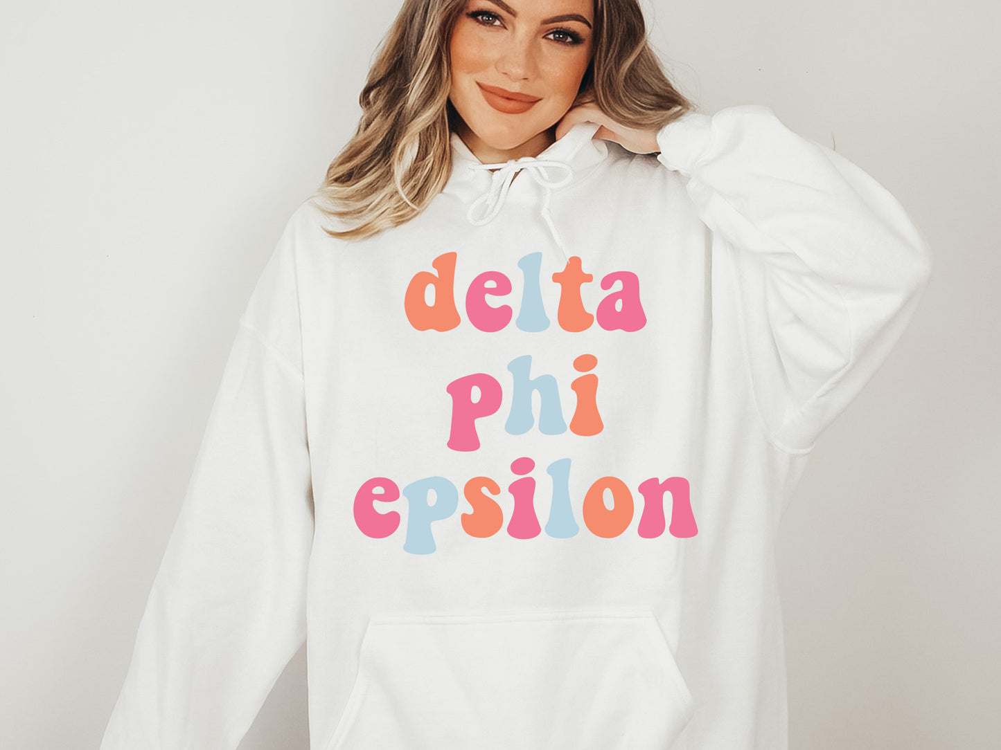 Delta Phi Epsilon Vividly Vibrant Sorority Hoodie _ 3161g