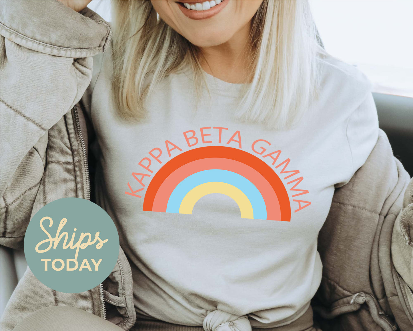 Kappa Beta Gamma Colorful Rainbow Sorority T-shirt _ 3457g