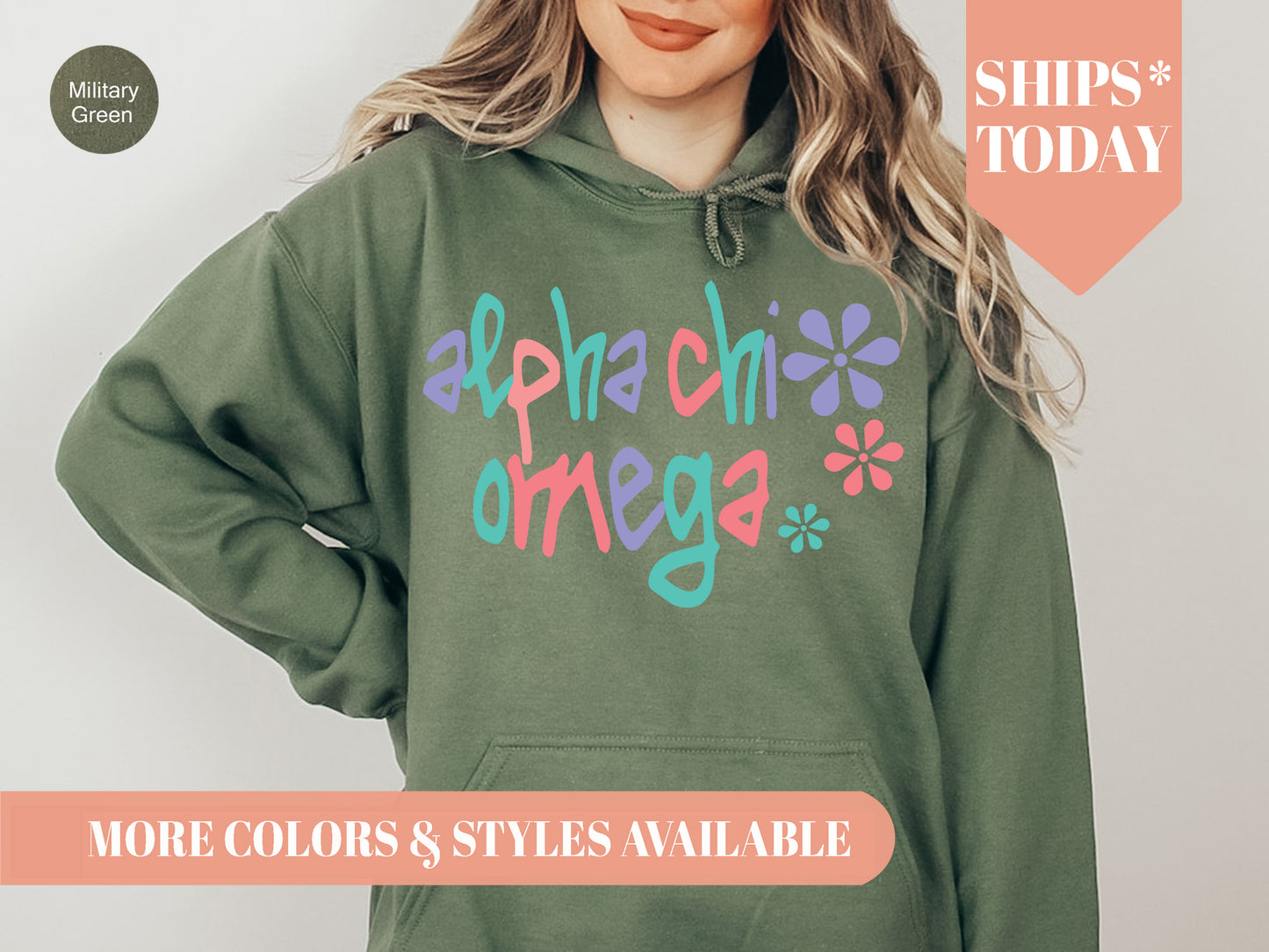 Alpha Chi Omega Colorful Floral Sorority Hoodie _ 2603g