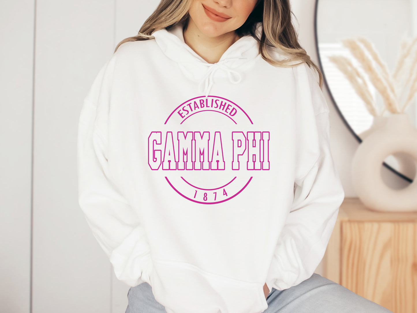 Gamma Phi Beta Pink Stamp Sorority Hoodie _ 65g