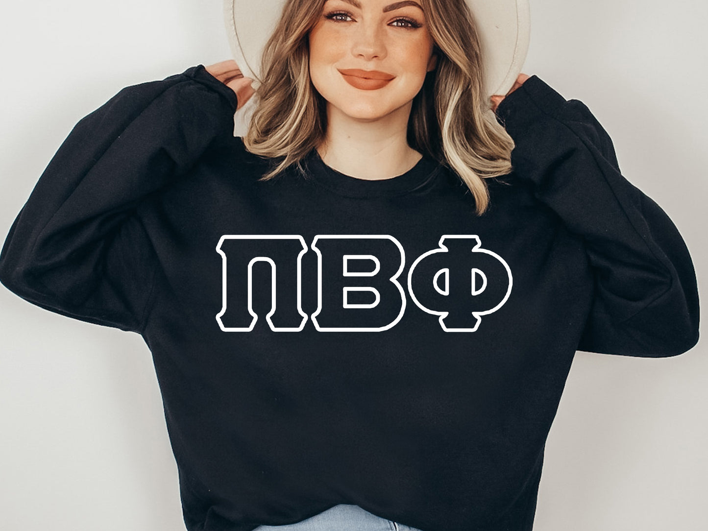 Pi Beta Phi White Letter Outline Sorority Sweatshirt _ 30811g