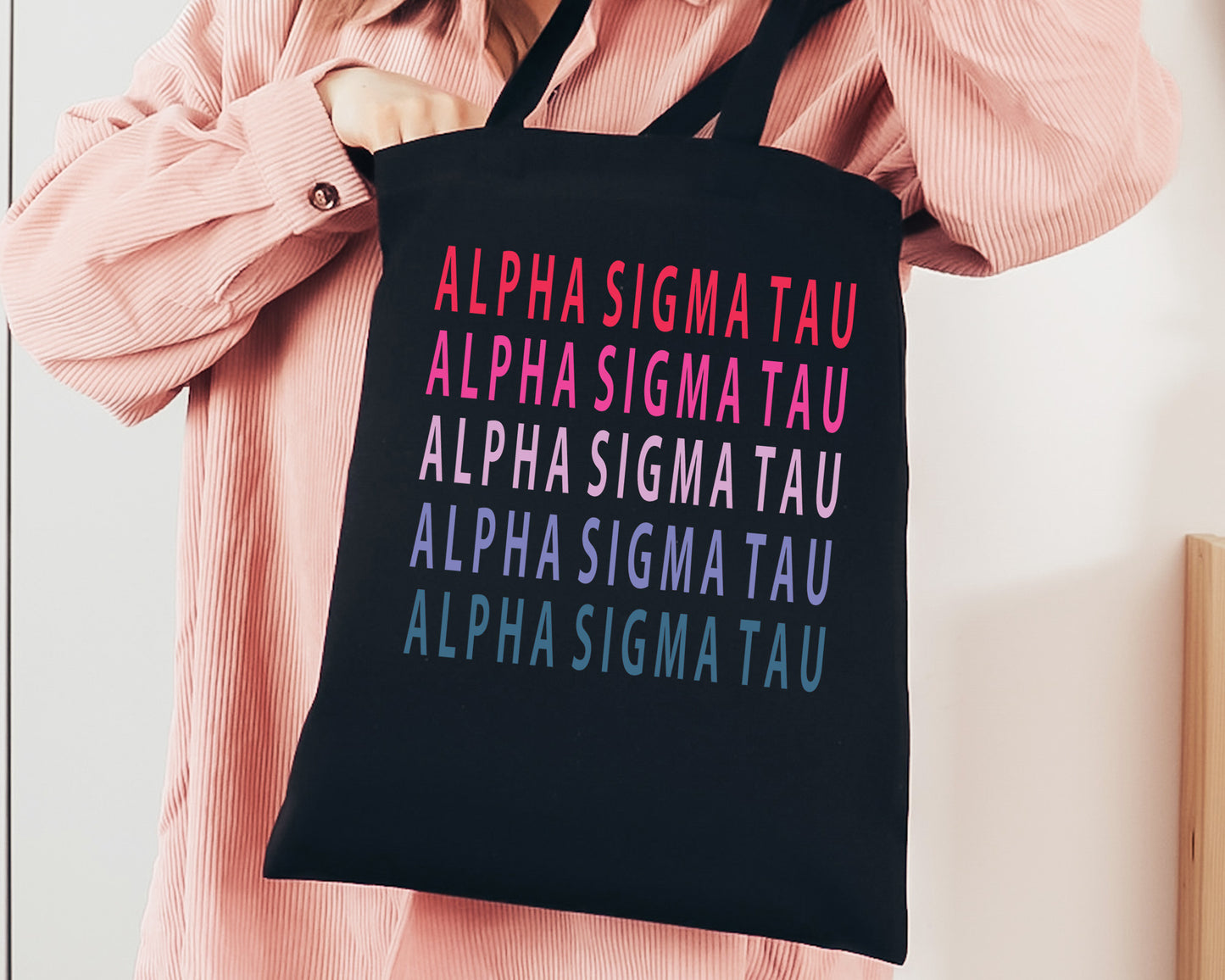 Alpha Sigma Tau Bright and Stacked Sorority Tote Bag _ 34392g