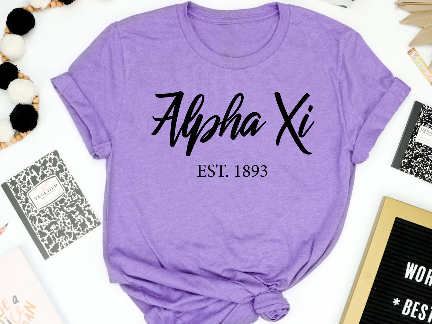 Alpha Xi Delta Black Flowy Sorority T-shirt _ 85g