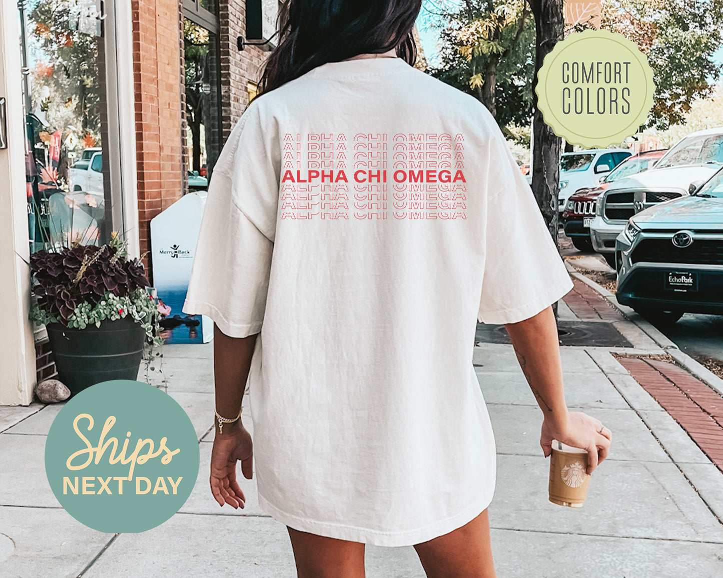 Alpha Chi Omega Repeating Name Comfort Colors Sorority T-shirt _ 32998g