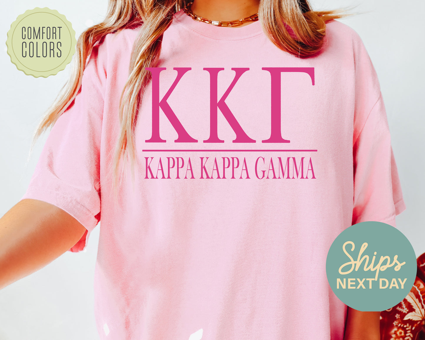 Kappa Kappa Gamma Loud Letters Comfort Colors Sorority T-shirt _ 483g