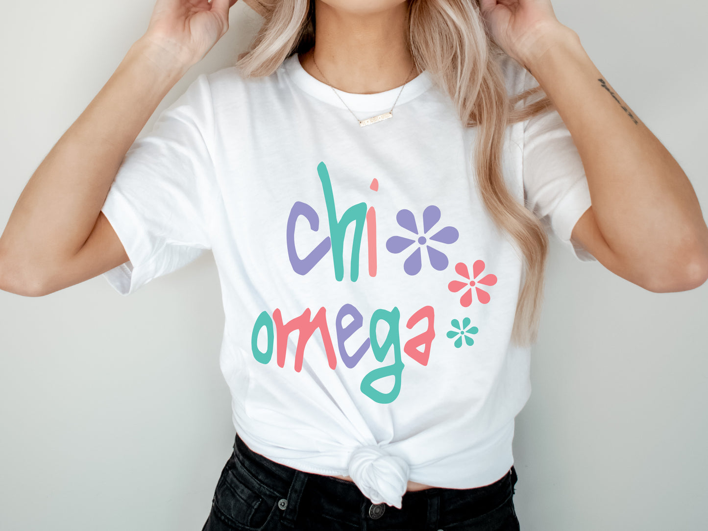 Chi Omega Colorful Floral Sorority T-shirt _ 2612g