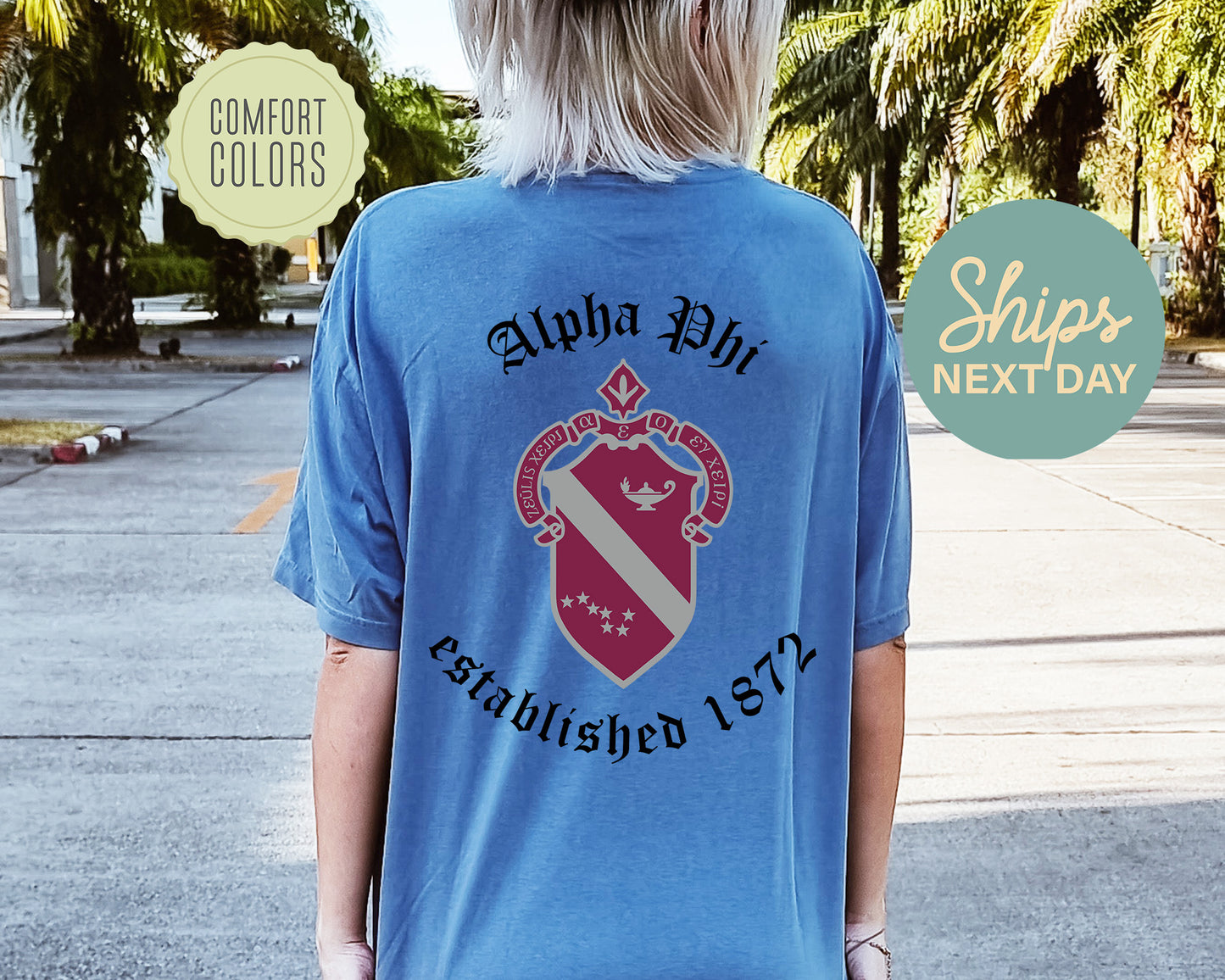 Alpha Phi Old English Crest Comfort Colors Sorority T-shirt _ 32925g