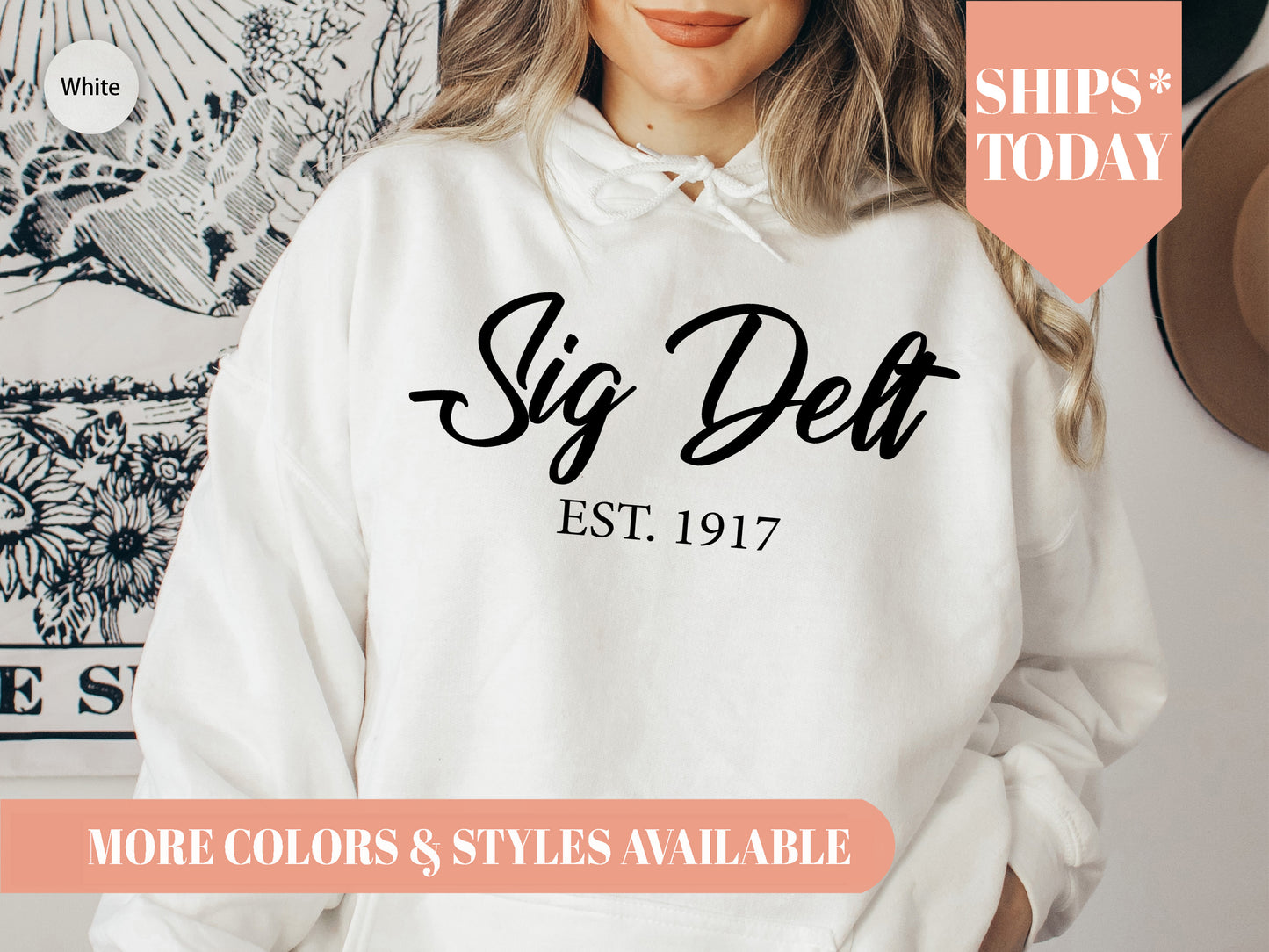 Sigma Delta Tau Black Flowy Sorority Hoodie _ 98g